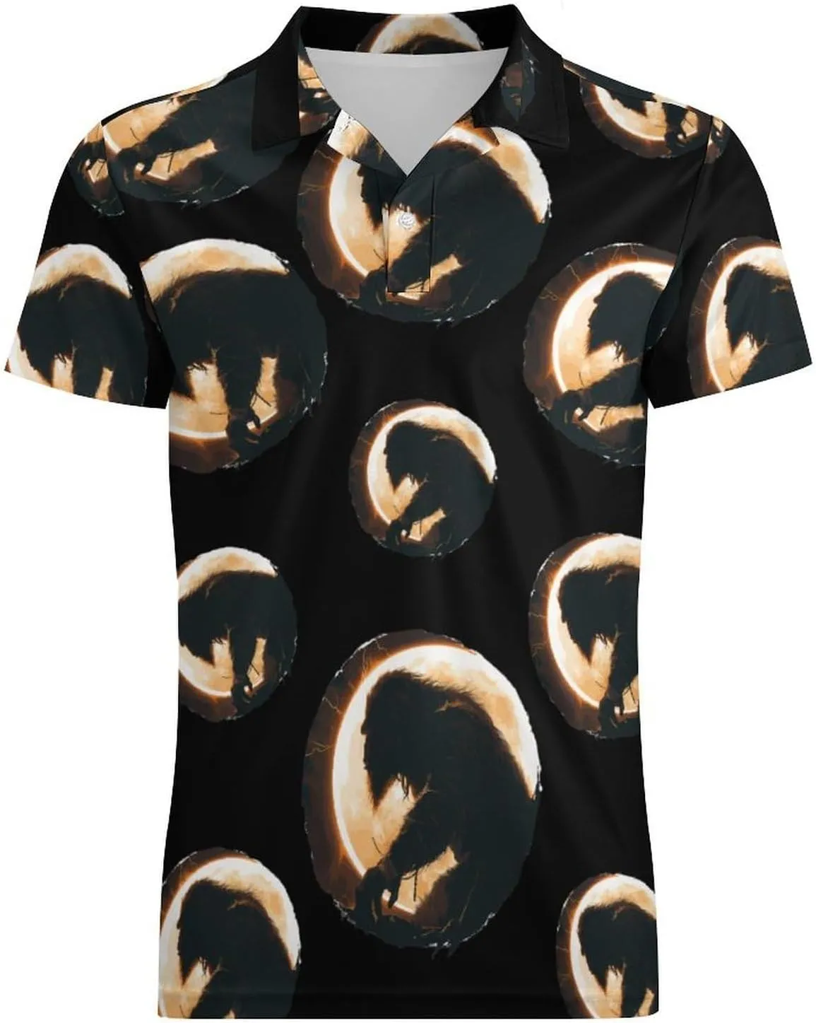 Bigfoot Total Solar Eclipse Men's Polo Shirt Short Sleeve Casual Athletic Quick Dry Golf T-Shirts