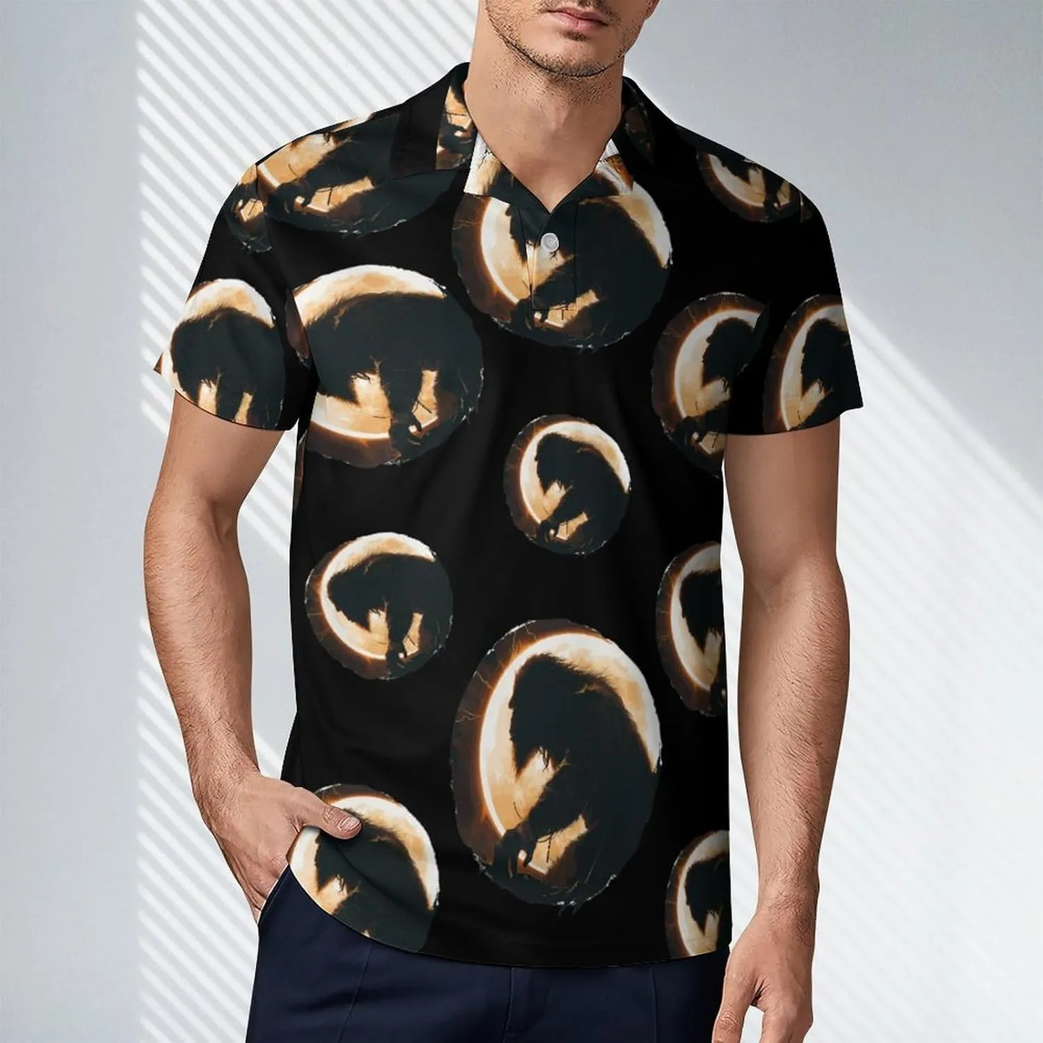 Bigfoot Total Solar Eclipse Men's Polo Shirt Short Sleeve Casual Athletic Quick Dry Golf T-Shirts