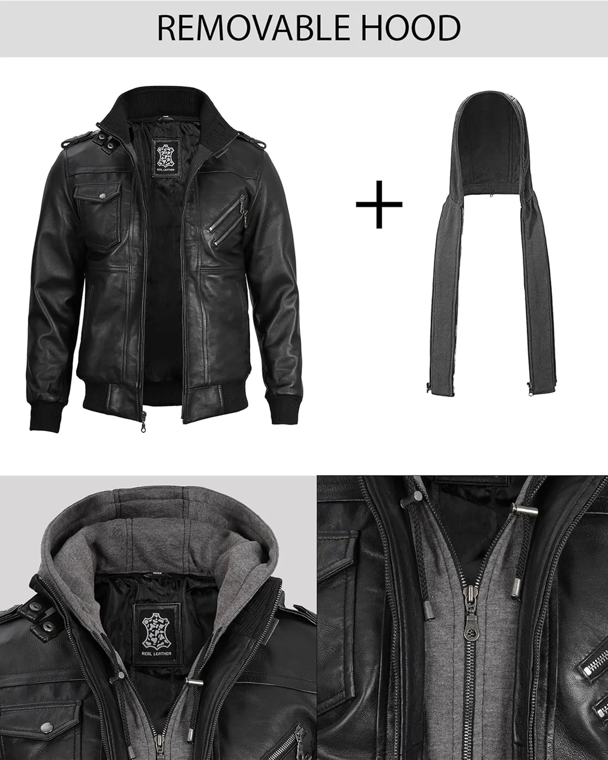Blingsoul Mens Leather Jacket Removable Hooded Black Leather Jackets For Men