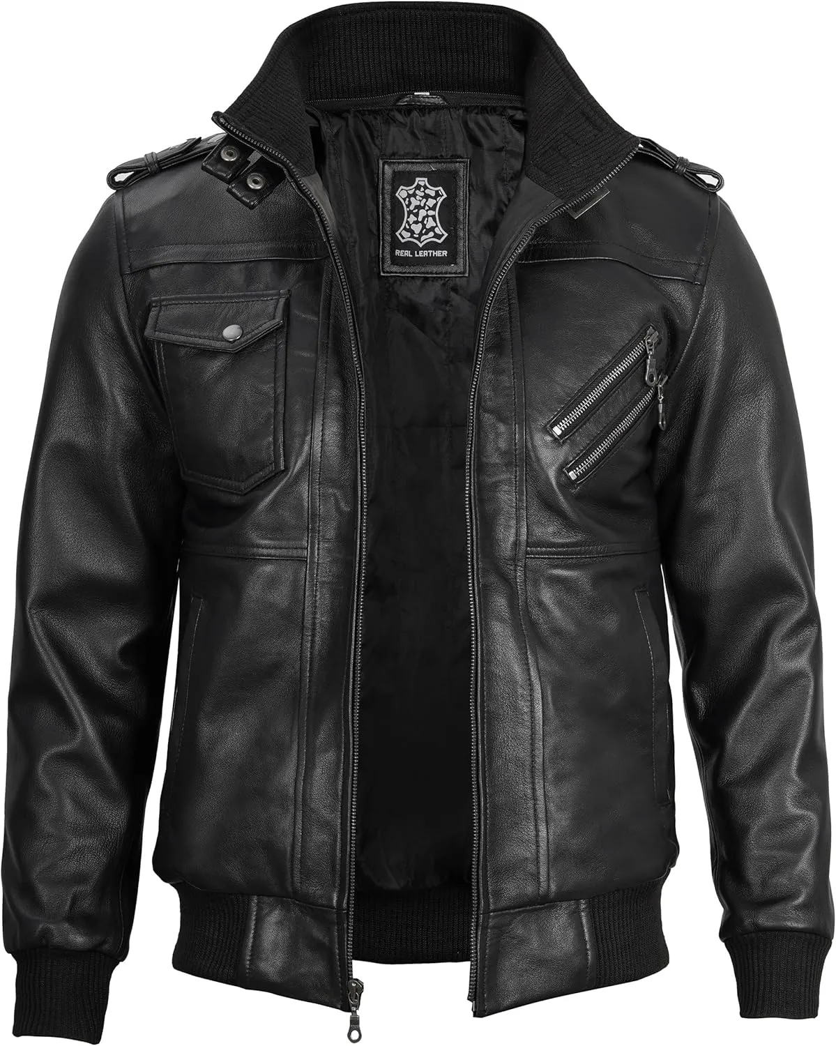 Blingsoul Mens Leather Jacket Removable Hooded Black Leather Jackets For Men