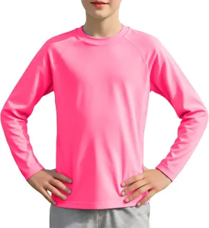 Boys Athletic Shirts Long Sleeve, Active T-Shirt Moisture Wicking Crewneck Dry Fit Tee Outdoor Running Tshirt