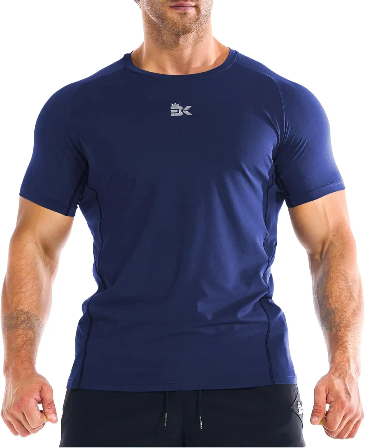 BROKIG Men's DiamondGrid Workout Gym Shirt-Breathable Short Sleeve Muscle Tee,Quick Dry Crewneck Top for Bodybuilding