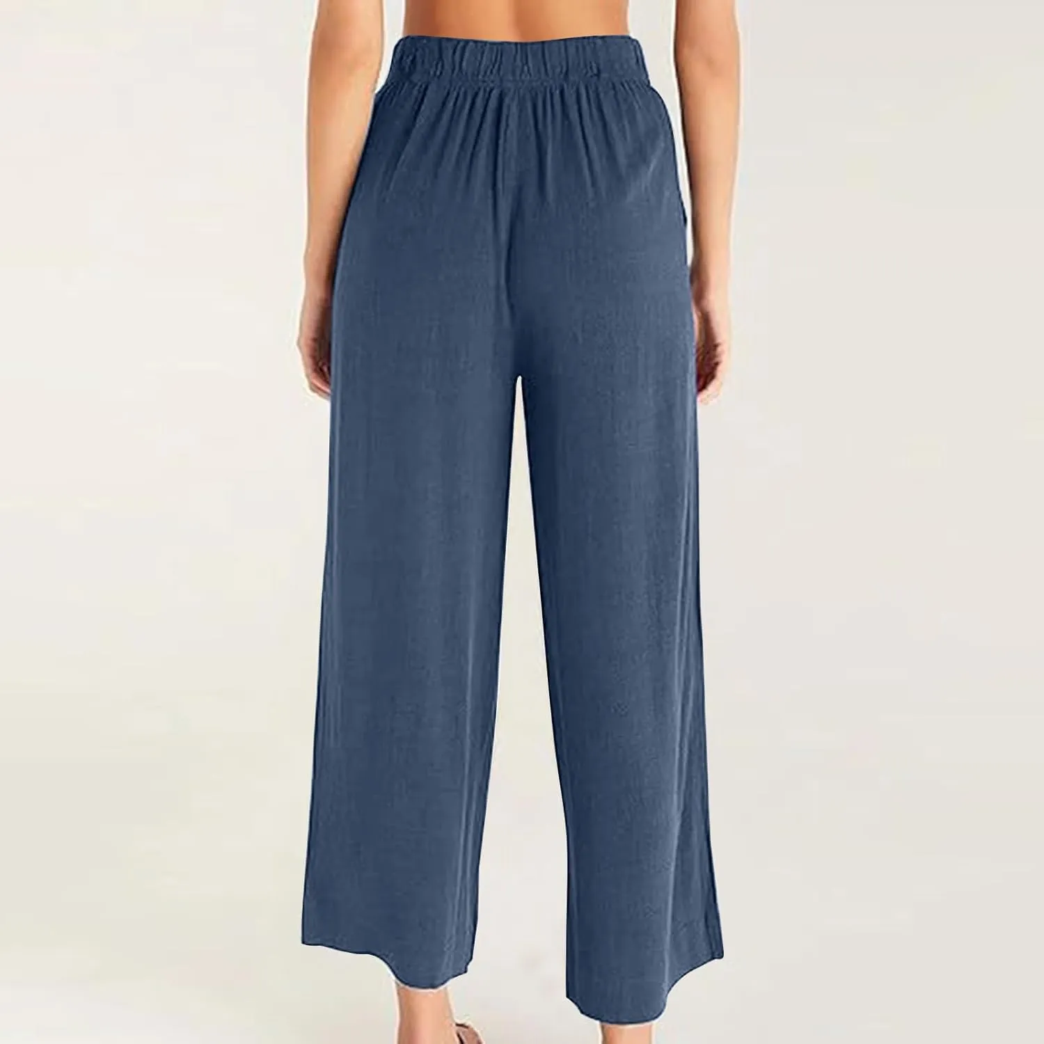 Business Casual Palazzo Pants for Women Wed Leg Linen Capri Pant Spring Summer Lounge Trouser Flowy Beach Pants Slacks