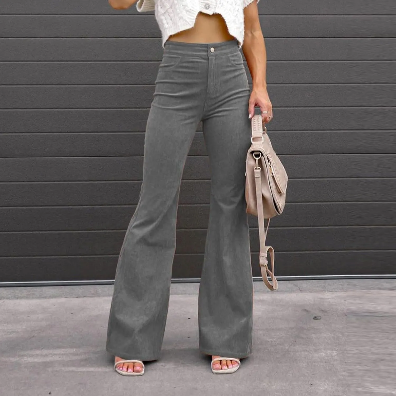 Business Casual Pants for Women Trendy Elastic High Waist Flare Pant Elegant Sexy Solid Slim Fit Trousers with Pocket