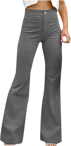 Business Casual Pants for Women Trendy Elastic High Waist Flare Pant Elegant Sexy Solid Slim Fit Trousers with Pocket