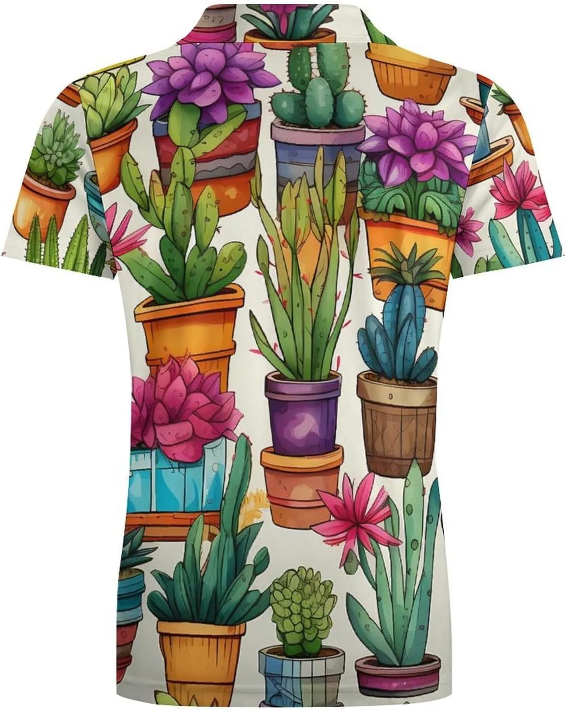 Cacti and Succulents Pattern Men's Polo Shirt Short Sleeve Casual Athletic Quick Dry Golf T-Shirts