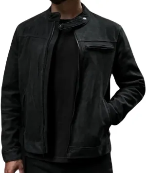 Caf Racer Lambskin Leather Jacket Men Round Collar Men's Casual Real Leather Motorcycle Biker Jacket