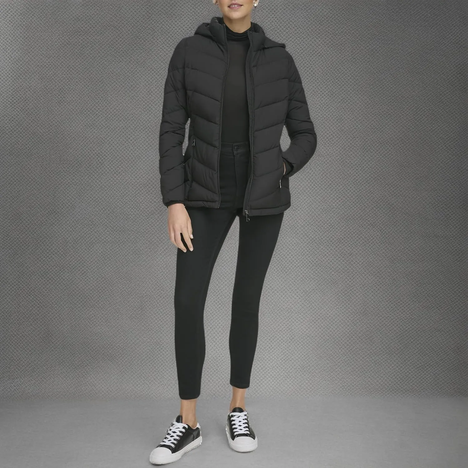 Calvin Klein Women's Everyday Hooded Zip Front Puffer Long Sleeve Coat