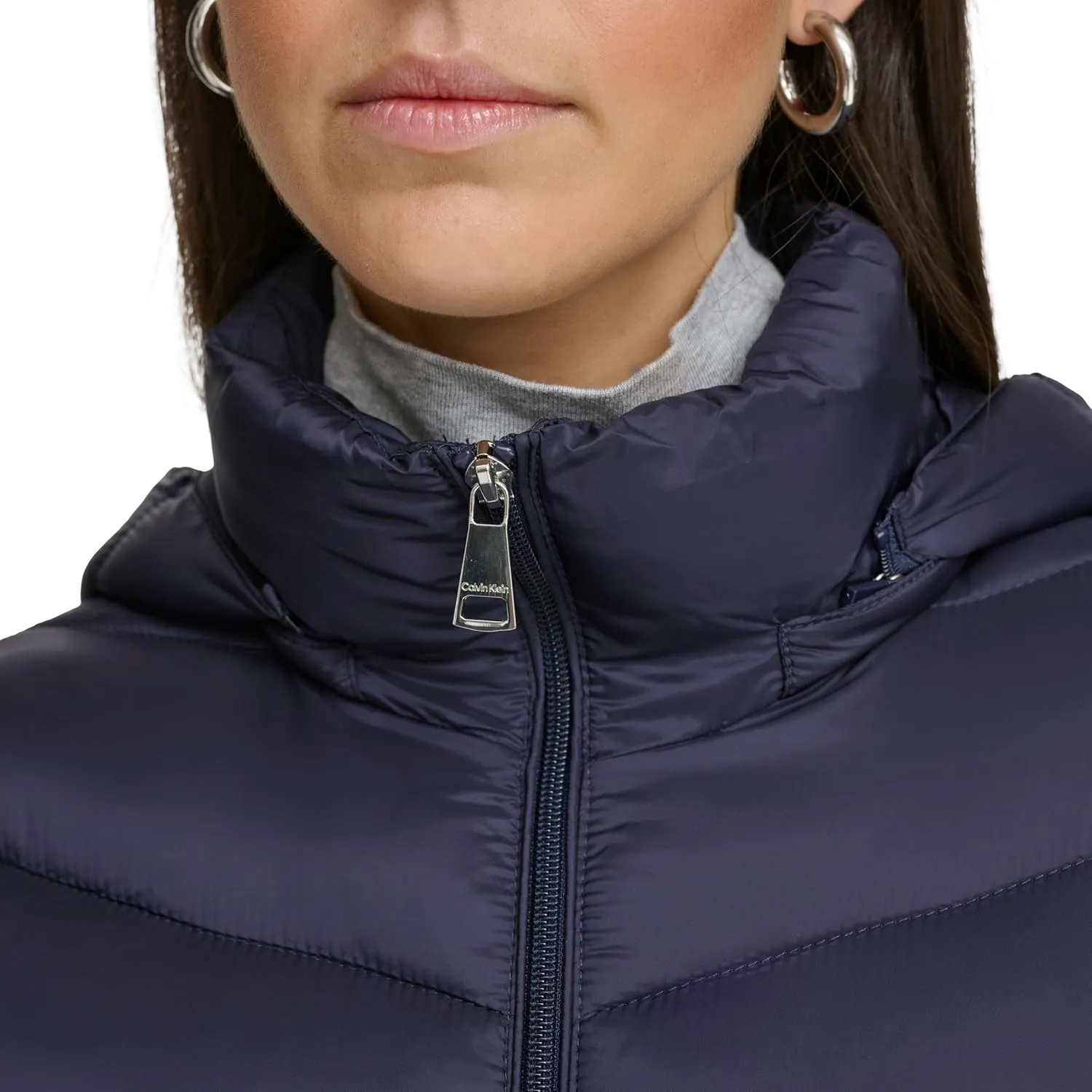 Calvin Klein Women's Everyday Hooded Zip Front Puffer Long Sleeve Coat