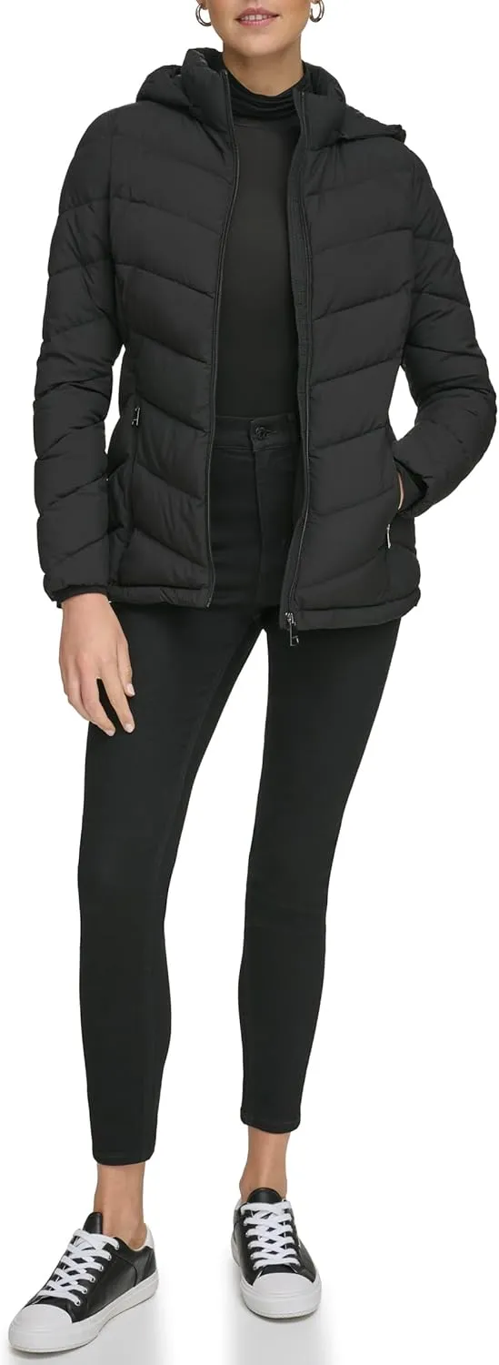 Calvin Klein Women's Everyday Hooded Zip Front Puffer Long Sleeve Coat