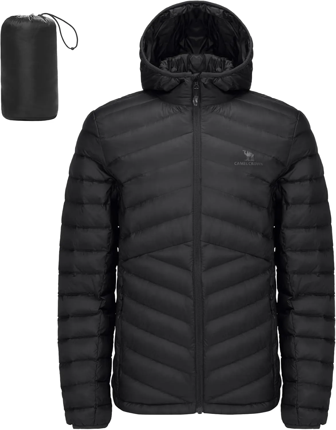 CAMEL CROWN Men's Packable Down Jacket Hooded Lightweight Puffer Insulated Coat for Travel Outdoor Hiking