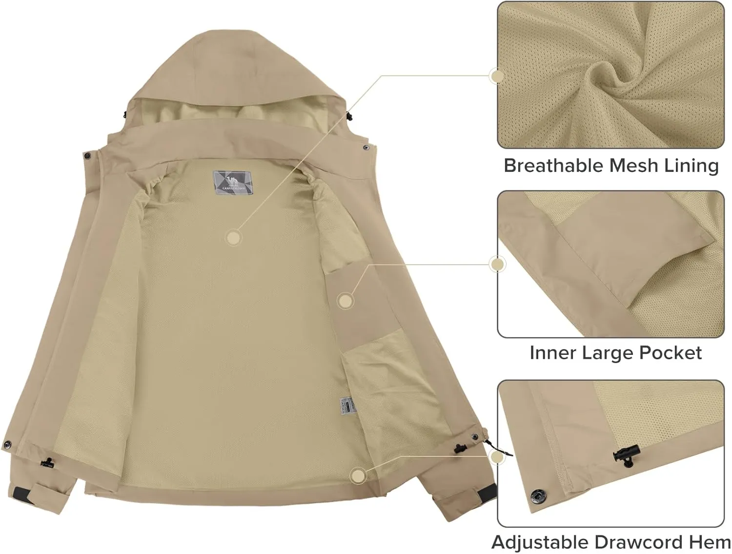 CAMELSPORTS Women's Rain Jacket Waterproof Hooded Windbreaker Windproof Lightweight Shell Raincoat for Outdoor Hiking