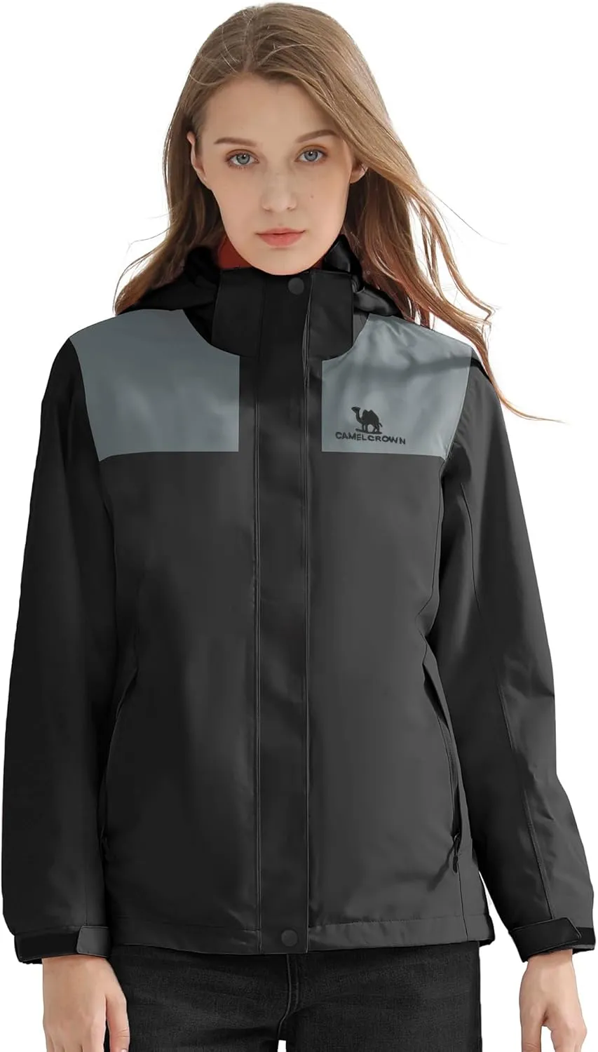 CAMELSPORTS Women's Rain Jacket Waterproof Hooded Windbreaker Windproof Lightweight Shell Raincoat for Outdoor Hiking