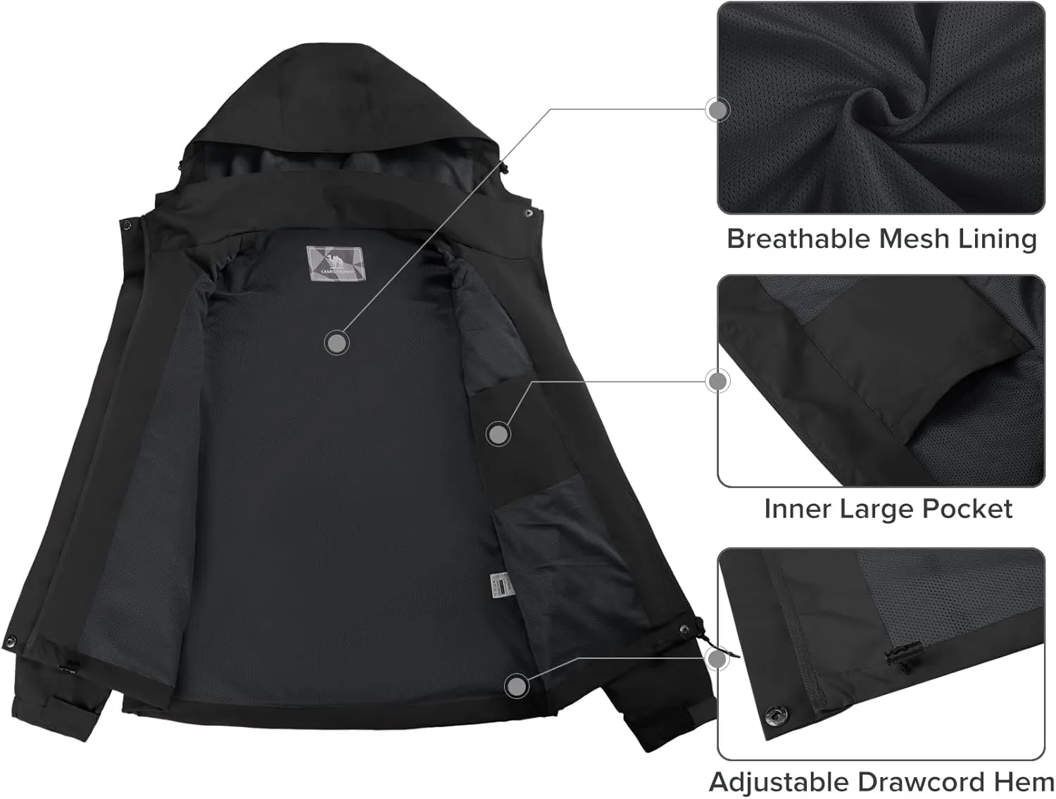 CAMELSPORTS Women's Rain Jacket Waterproof Hooded Windbreaker Windproof Lightweight Shell Raincoat for Outdoor Hiking