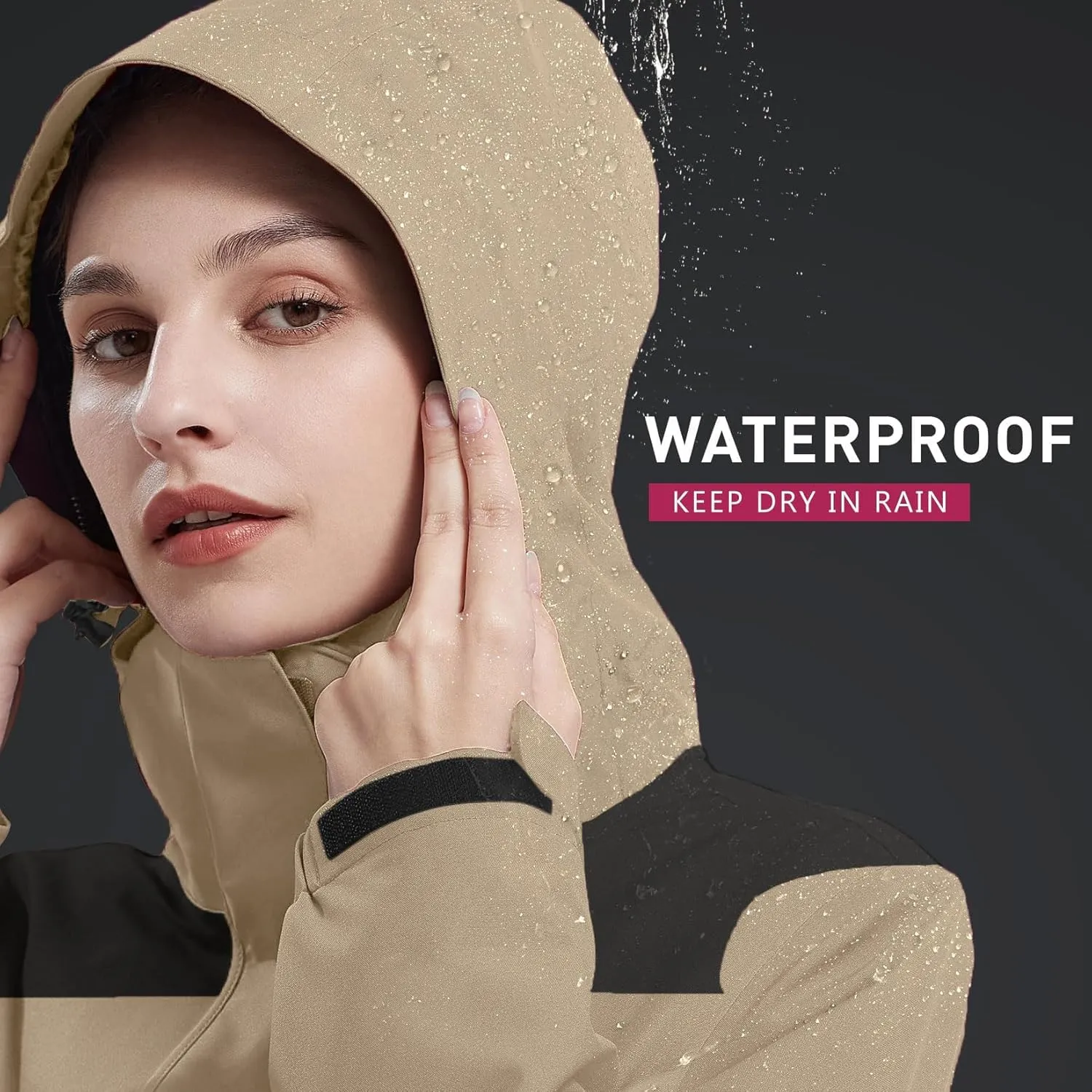 CAMELSPORTS Women's Rain Jacket Waterproof Hooded Windbreaker Windproof Lightweight Shell Raincoat for Outdoor Hiking