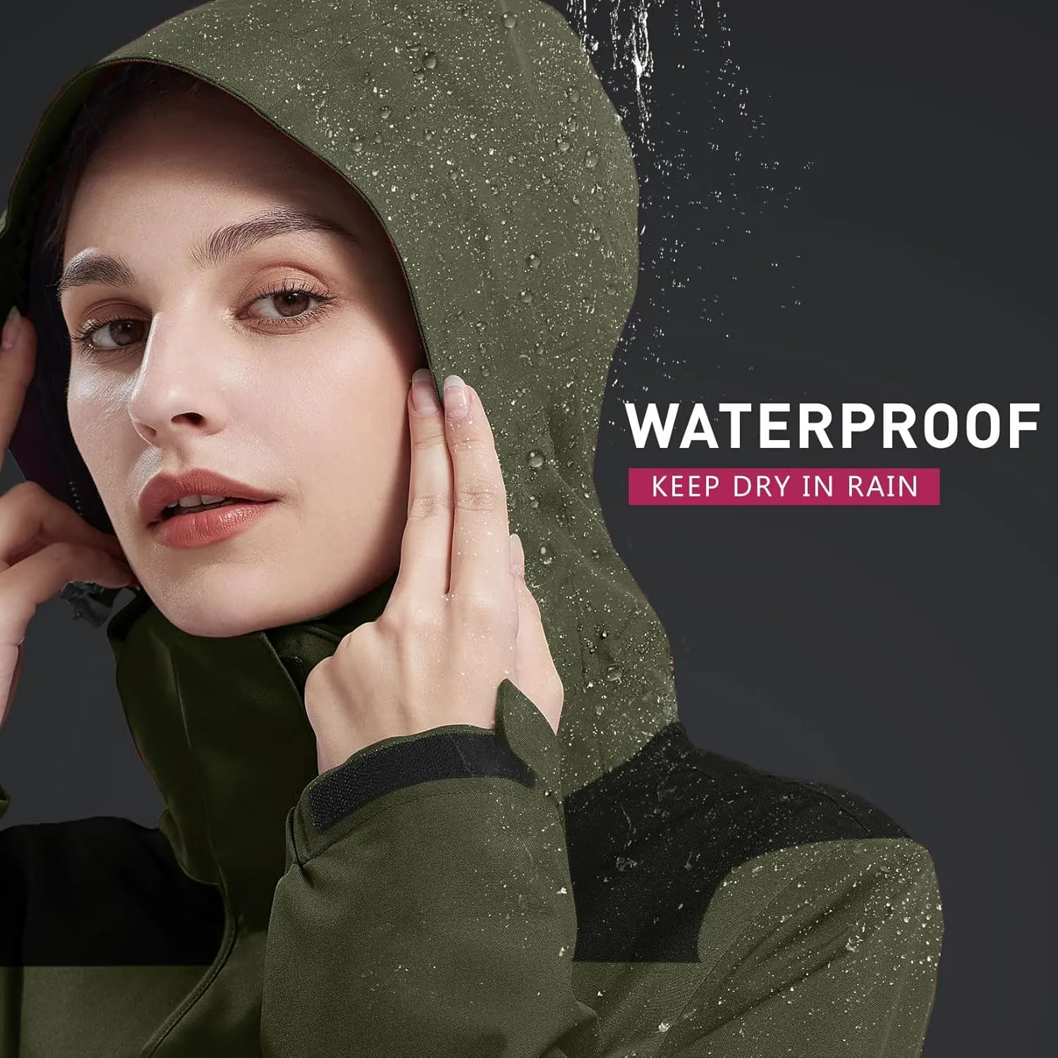 CAMELSPORTS Women's Rain Jacket Waterproof Hooded Windbreaker Windproof Lightweight Shell Raincoat for Outdoor Hiking