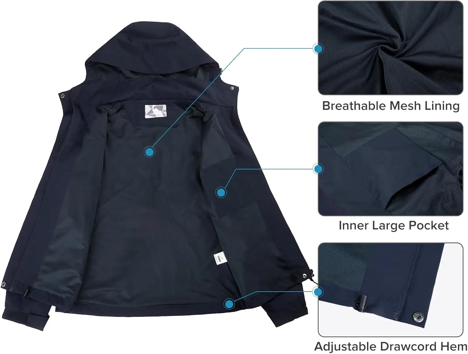 CAMELSPORTS Women's Rain Jacket Waterproof Hooded Windbreaker Windproof Lightweight Shell Raincoat for Outdoor Hiking