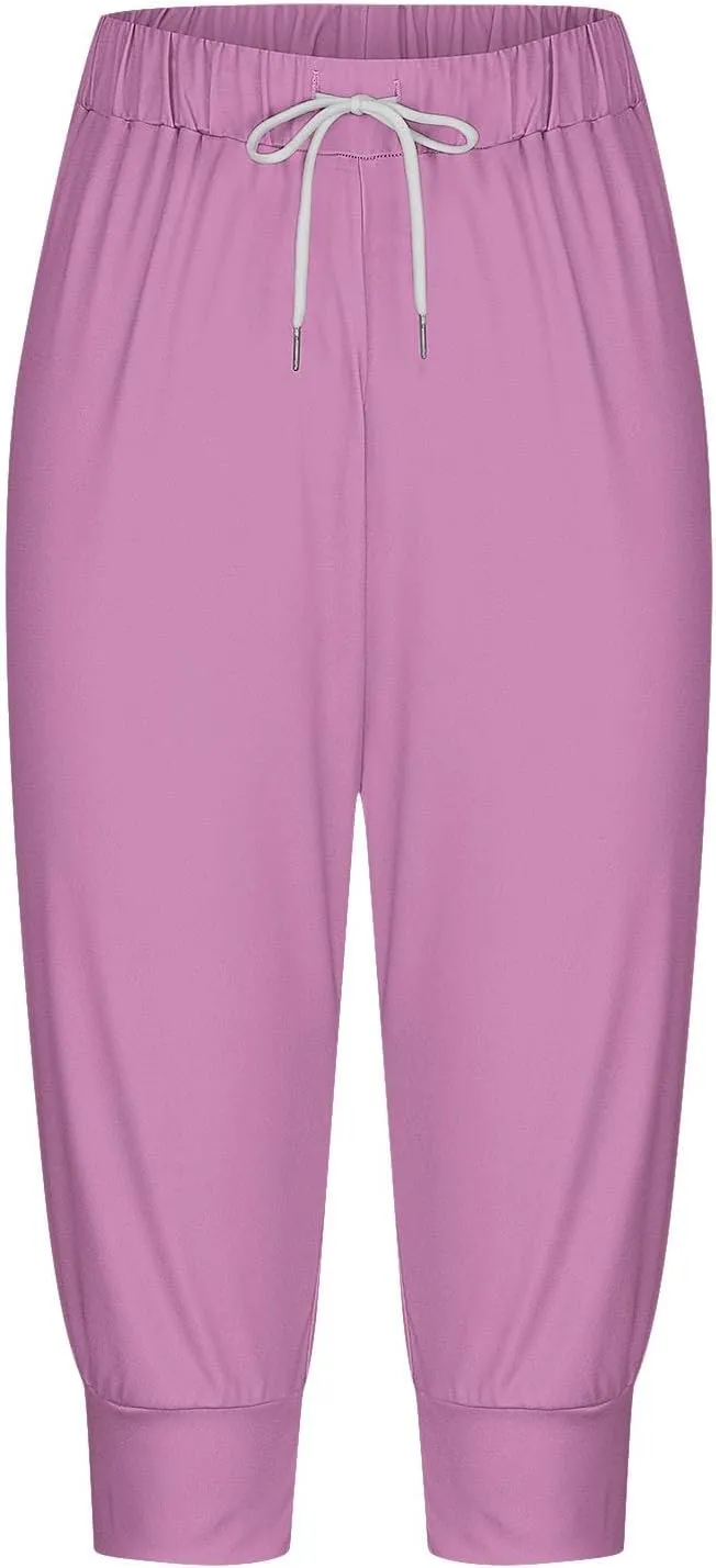 Capri Pants for Women Drawstring Cropped Jogger Running Yoga Pants Elastic Waist Summer Sweatpants with Pockets