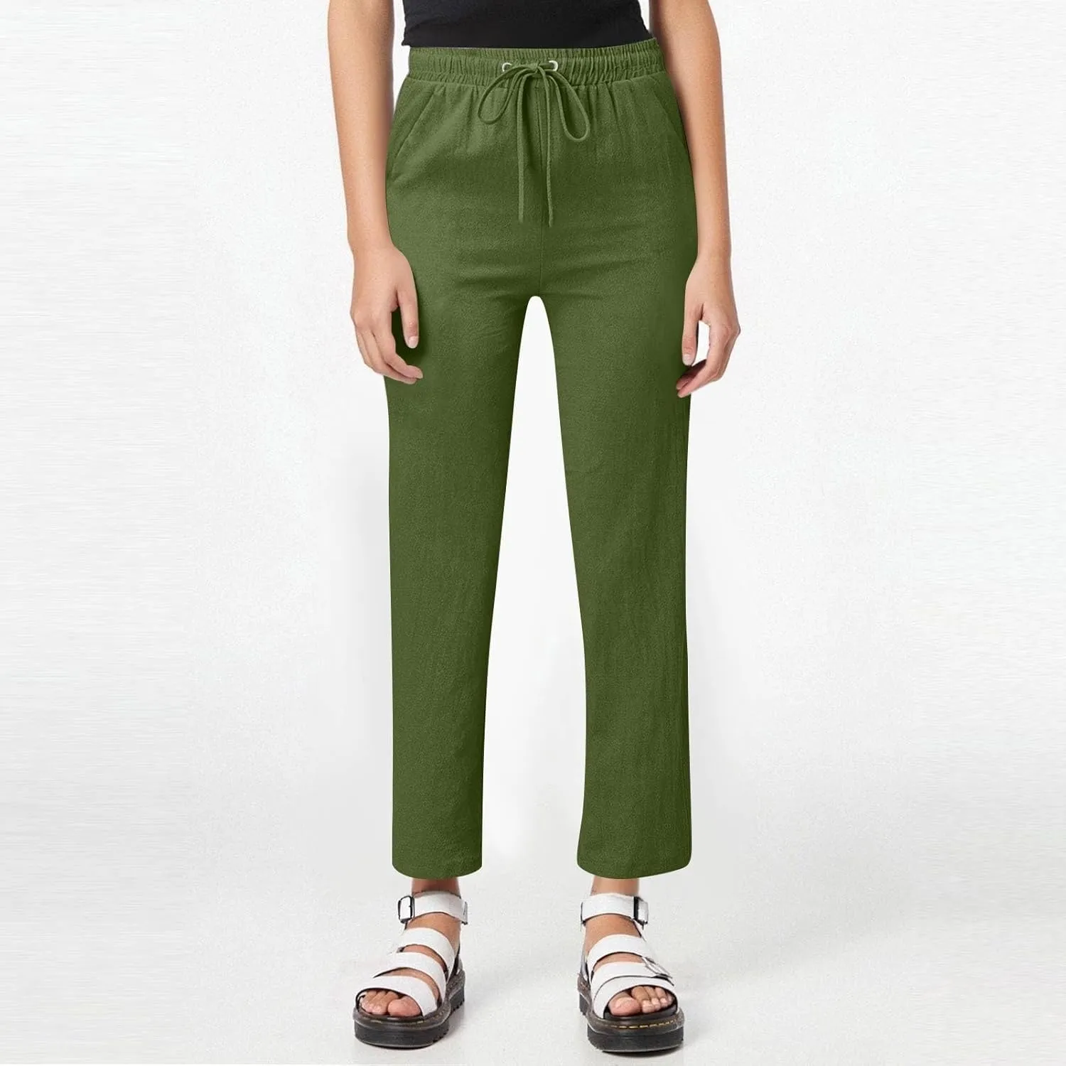 Capri Pants for Women Trousers, Petite Pants for Women Cotton Linen High Waisted Cargo Wide Leg Summer Petite