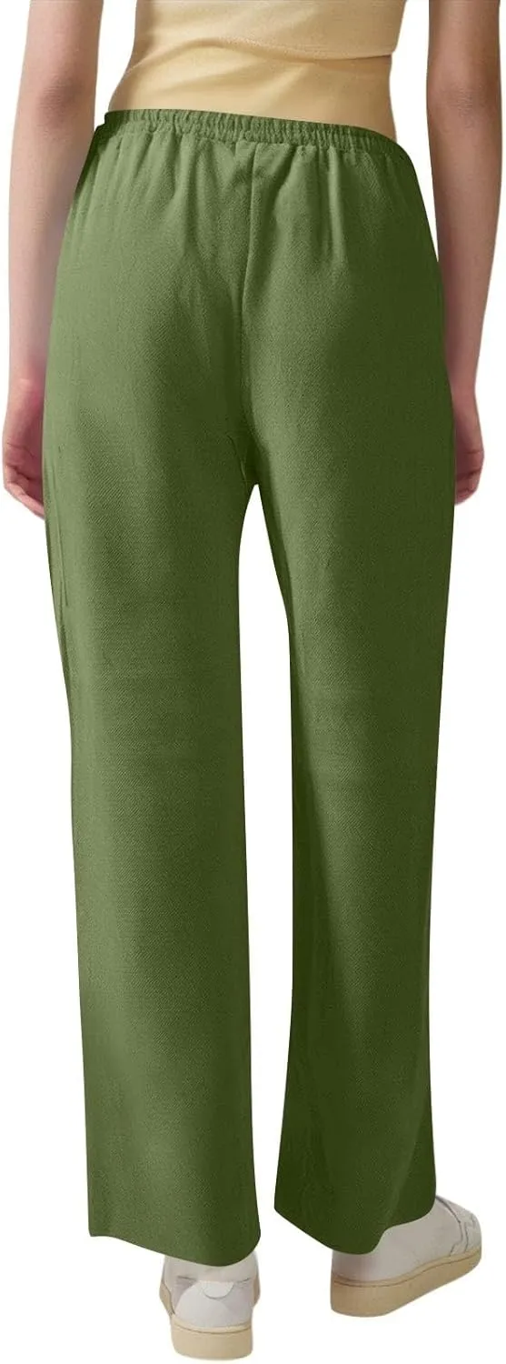 Capri Pants for Women Trousers, Petite Pants for Women Cotton Linen High Waisted Cargo Wide Leg Summer Petite