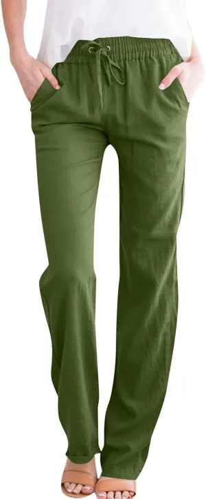 Capri Pants for Women Trousers, Petite Pants for Women Cotton Linen High Waisted Cargo Wide Leg Summer Petite