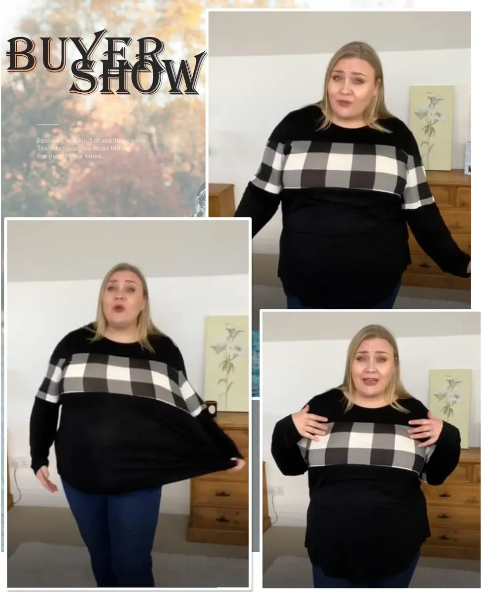 CARCOS Plus Size Tops for Women Color Block Flower/Striped/Camo Crew Neck Long Sleeve Tee Shirt