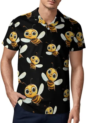 Cartoon Flying Bee Men's Polo Shirt Short Sleeve Casual Athletic Quick Dry Golf T-Shirts