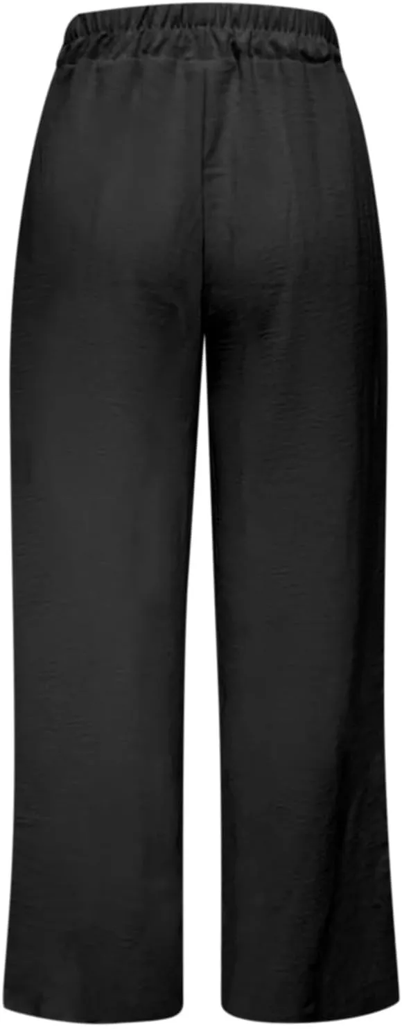 Casual Wide Leg Pants for Women Elastic High Waist Breathable Palazzo Pants Baggy Drawstring Comfy Ice Silk Trousers