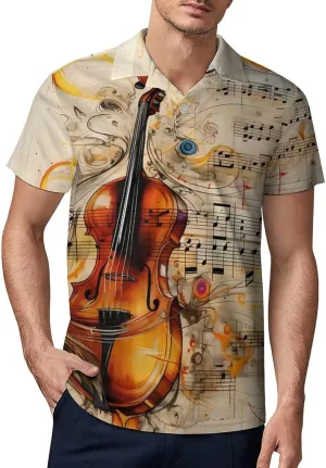 Cello Music Notes Men's Polo Shirt Short Sleeve Casual Athletic Quick Dry Golf T-Shirts