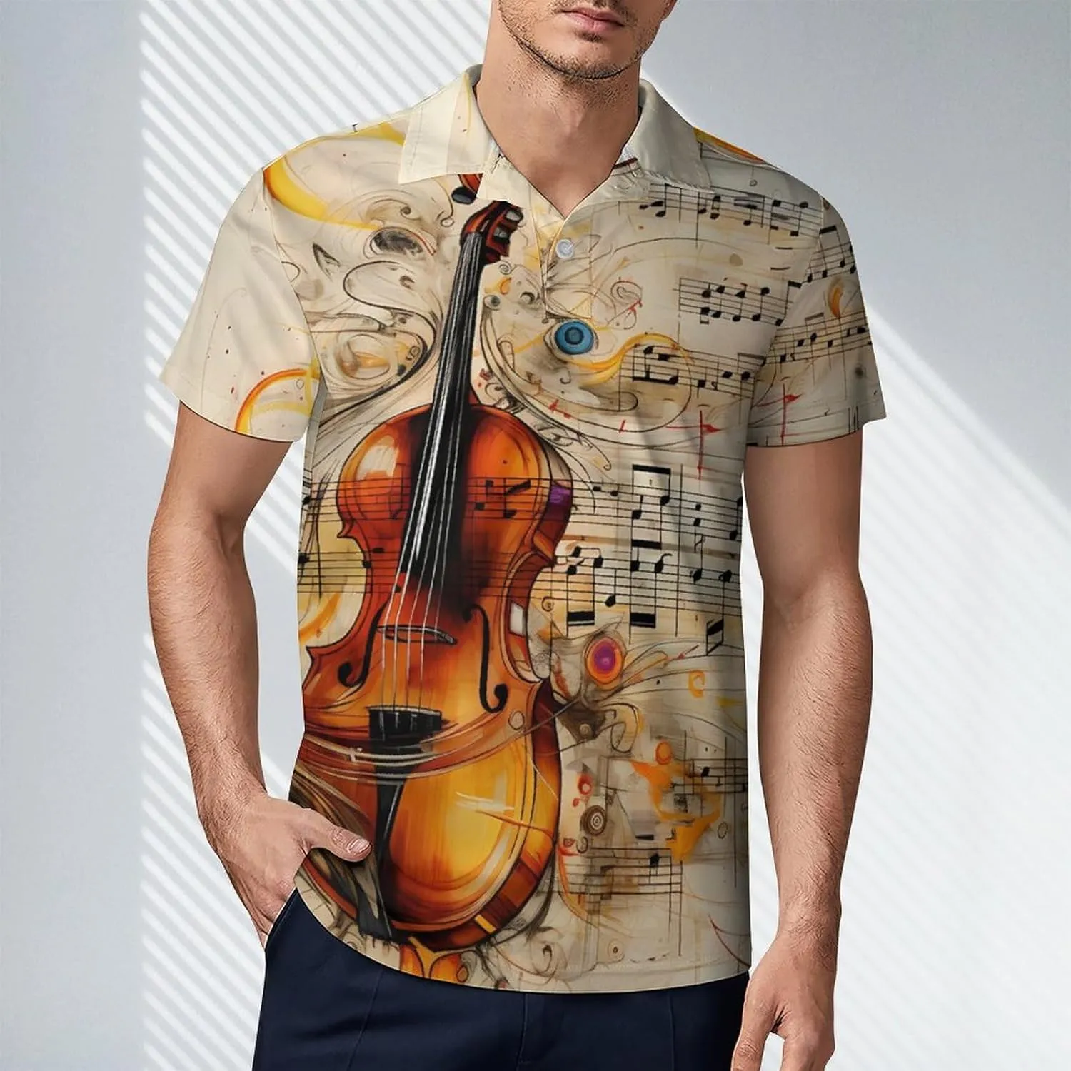 Cello Music Notes Men's Polo Shirt Short Sleeve Casual Athletic Quick Dry Golf T-Shirts