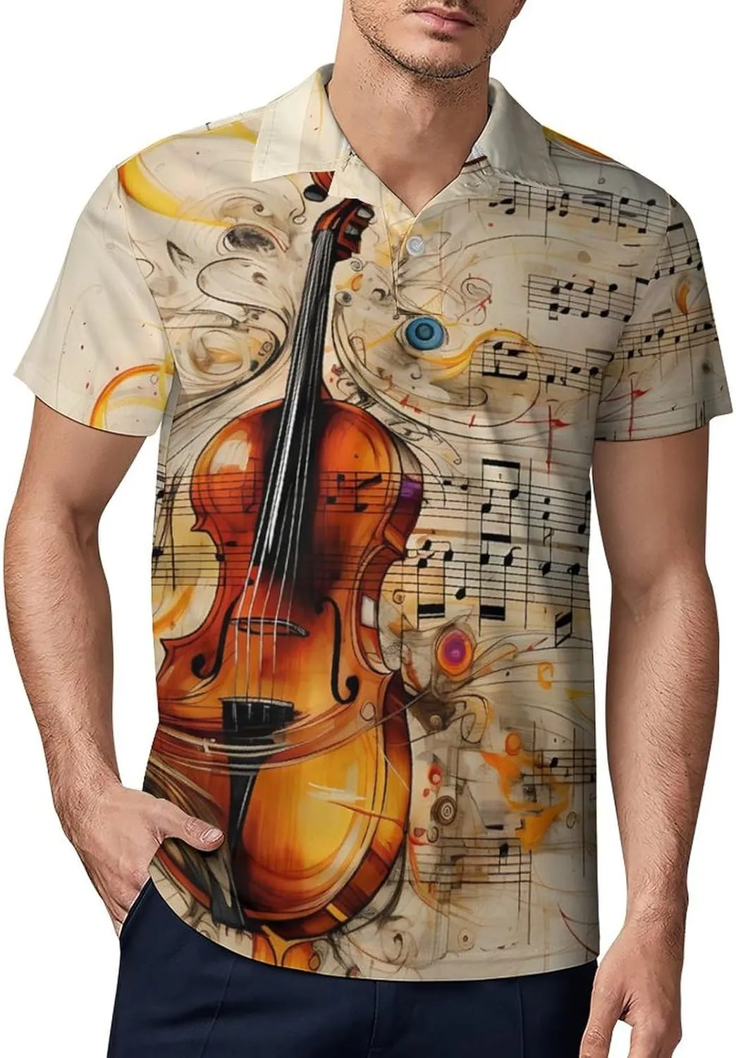 Cello Music Notes Men's Polo Shirt Short Sleeve Casual Athletic Quick Dry Golf T-Shirts