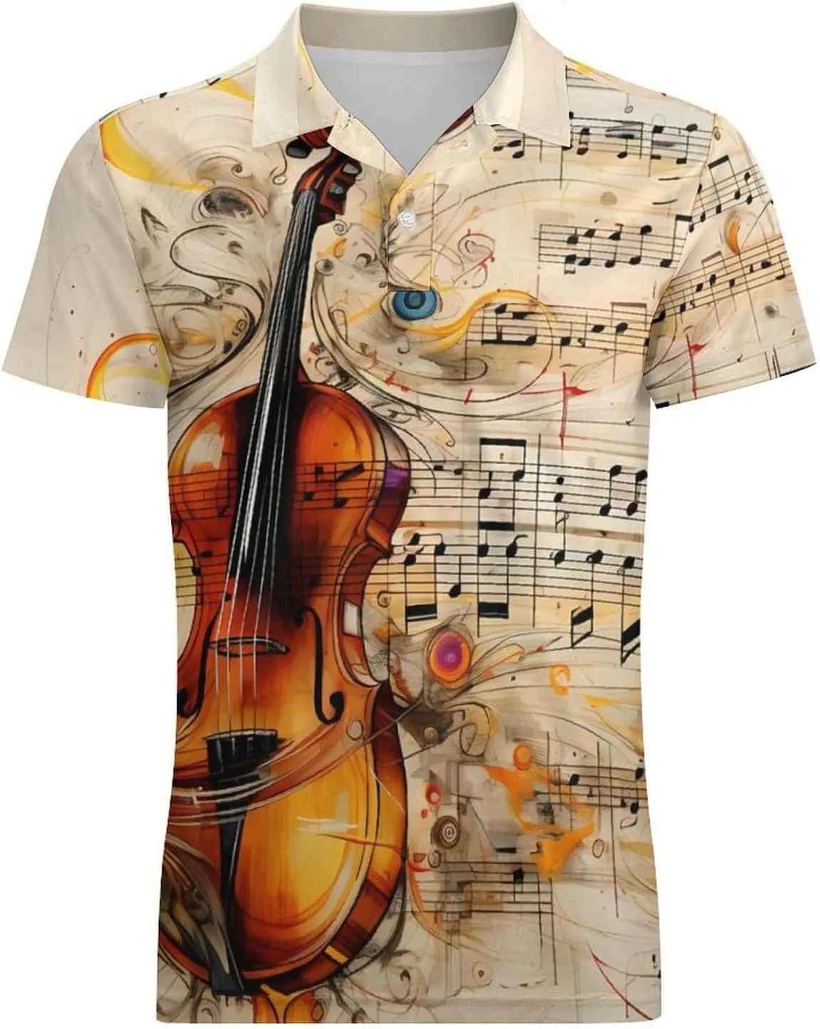 Cello Music Notes Men's Polo Shirt Short Sleeve Casual Athletic Quick Dry Golf T-Shirts