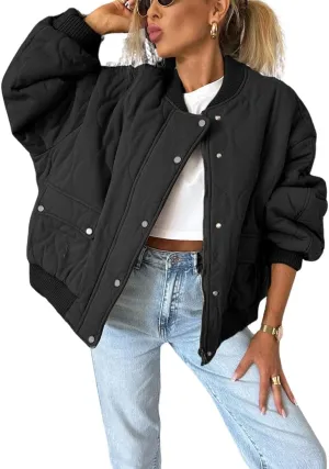chouyatou Women's Winter Oversized Quilted Bomber Jacket Boyfriend Padded Puffer Jacket Down Coat