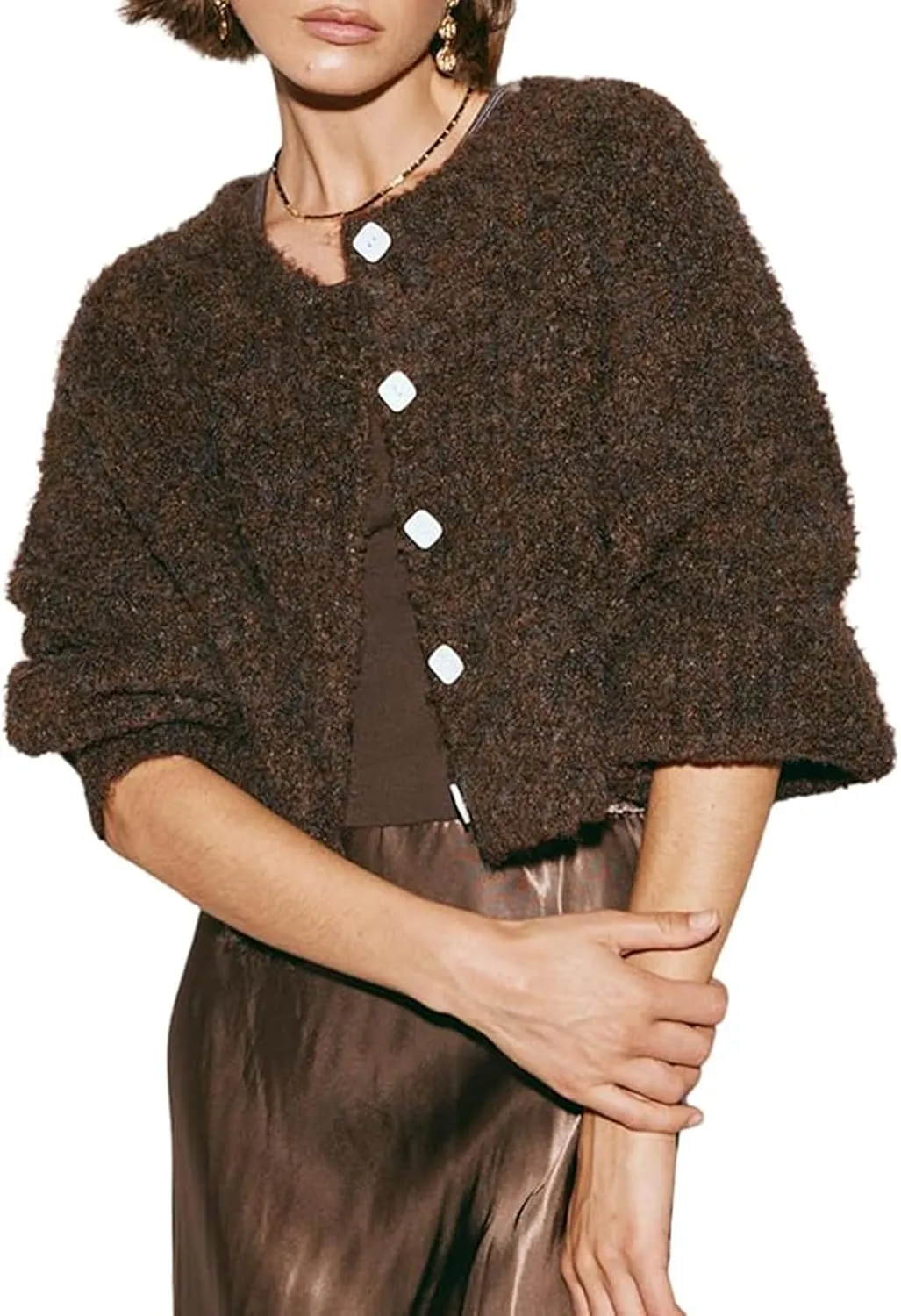 Chvity Chunky Cardigan Sweaters for Women Trendy Open Front Button Down Knit Sweater Jacket Long Sleeve Cropped Cardigan