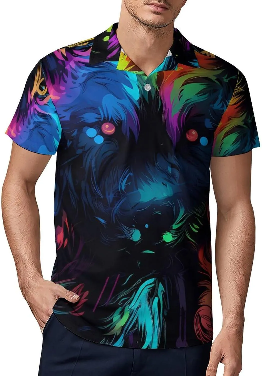Colorful Wolf Men's Polo Shirt Short Sleeve Casual Athletic Quick Dry Golf T-Shirts