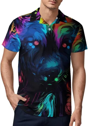 Colorful Wolf Men's Polo Shirt Short Sleeve Casual Athletic Quick Dry Golf T-Shirts