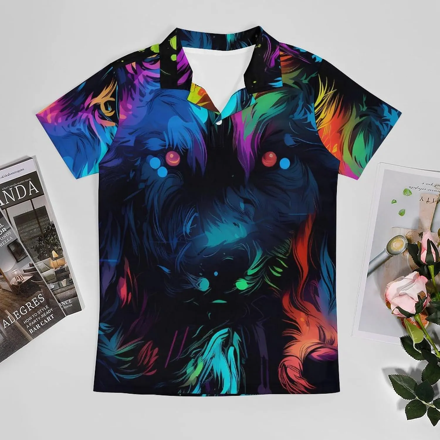 Colorful Wolf Men's Polo Shirt Short Sleeve Casual Athletic Quick Dry Golf T-Shirts
