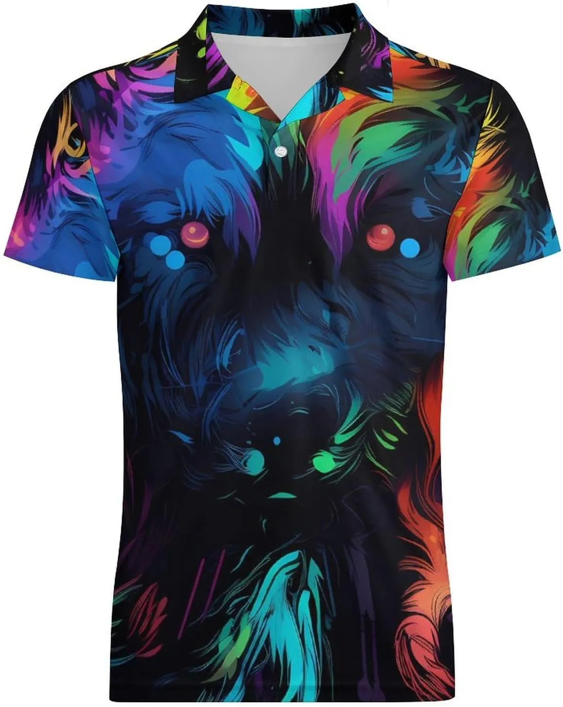 Colorful Wolf Men's Polo Shirt Short Sleeve Casual Athletic Quick Dry Golf T-Shirts