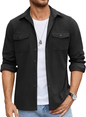 COOFANDY Men's Button Down Waffle Shirt Jacket Casual Long Sleeve Shacket Lightweight Overshirts with Flap Pockets