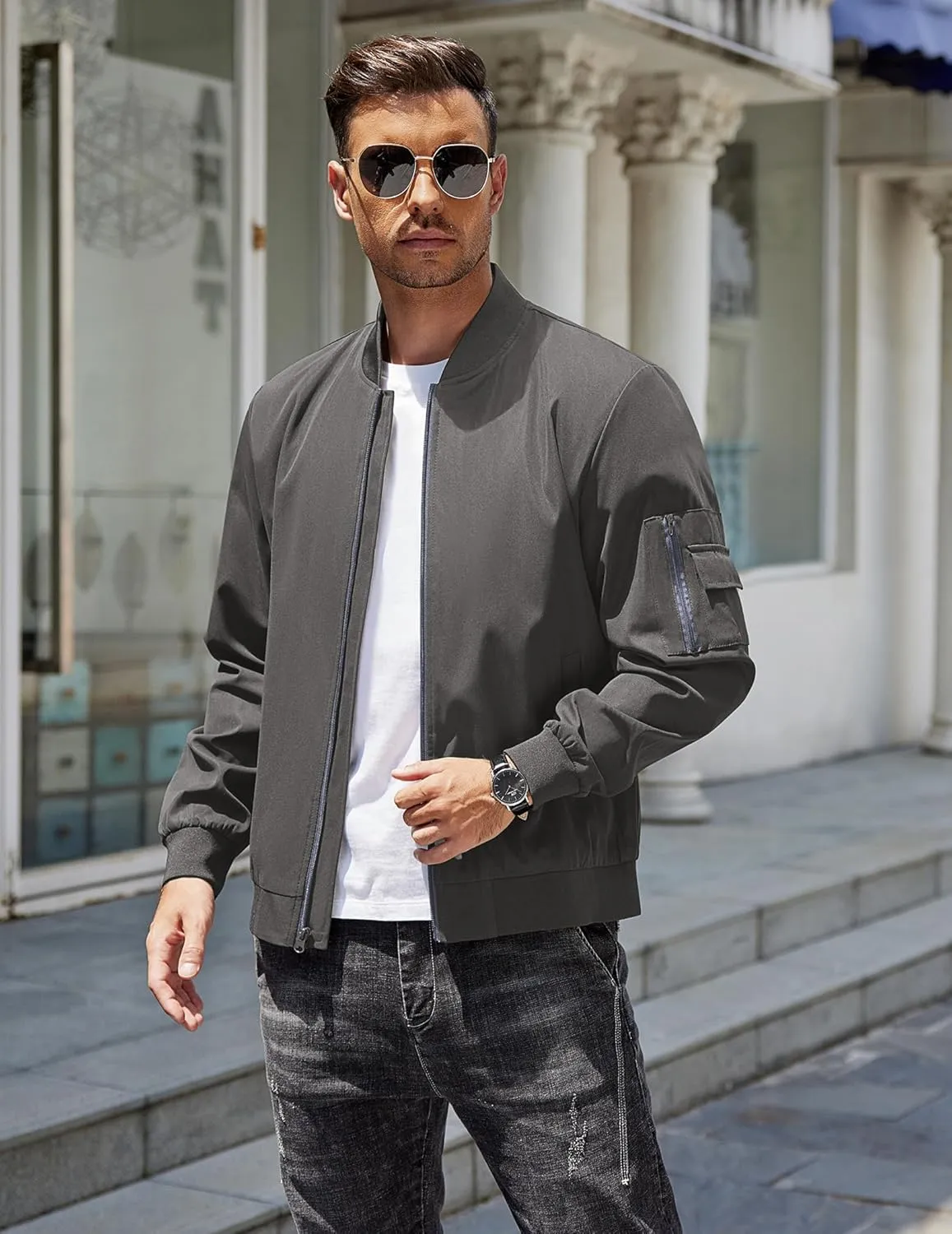 COOFANDY Men's Lightweight Bomber Jacket Casual Fashion Windbreaker Flight Zip Up Jackets Outdoor Coat