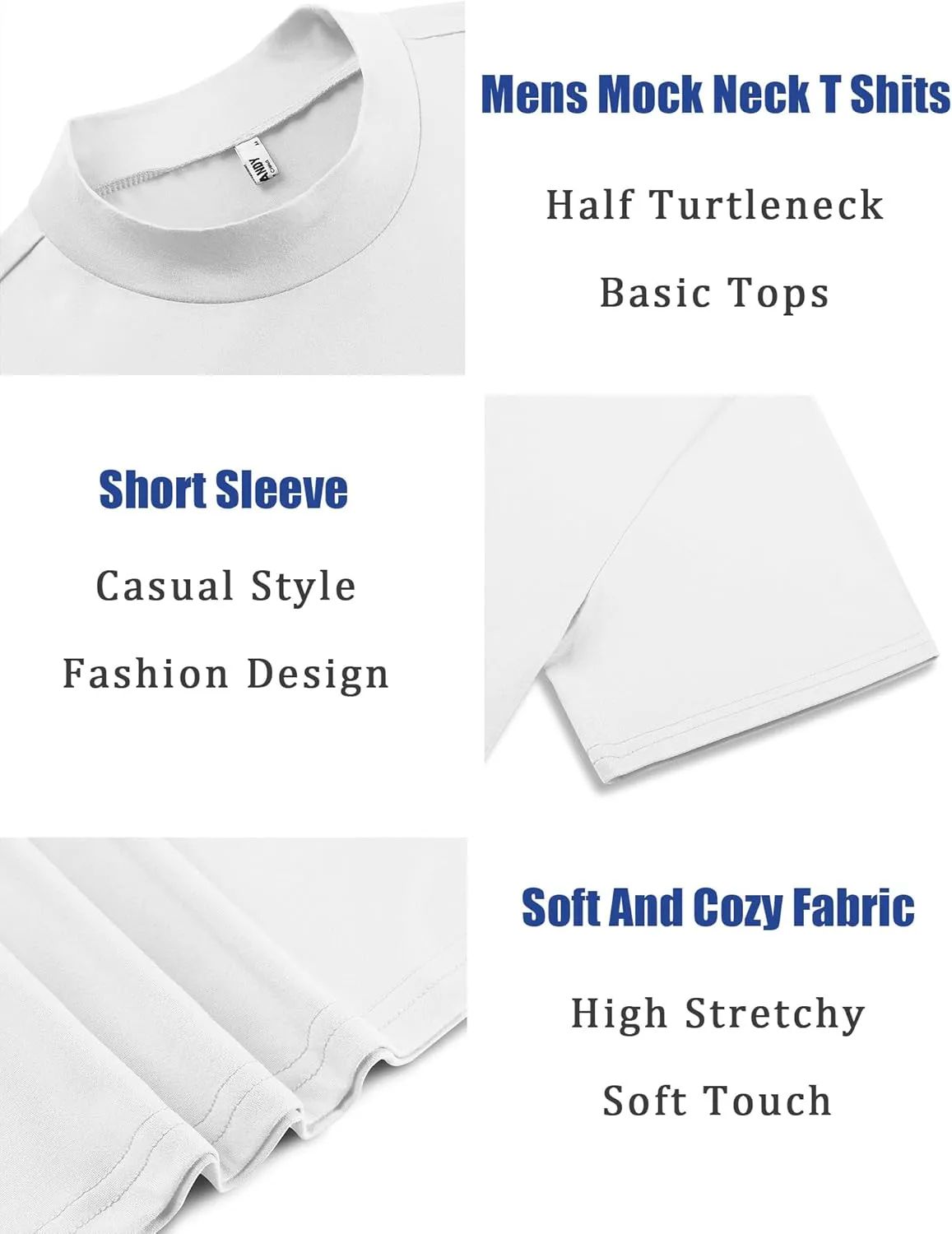 COOFANDY Men's Mock Turtleneck T Shirt Short Sleeve Slim Fit Basic Casual Undershirt Solid Color Pullover Tee