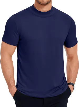 COOFANDY Men's Mock Turtleneck T Shirt Short Sleeve Slim Fit Basic Casual Undershirt Solid Color Pullover Tee