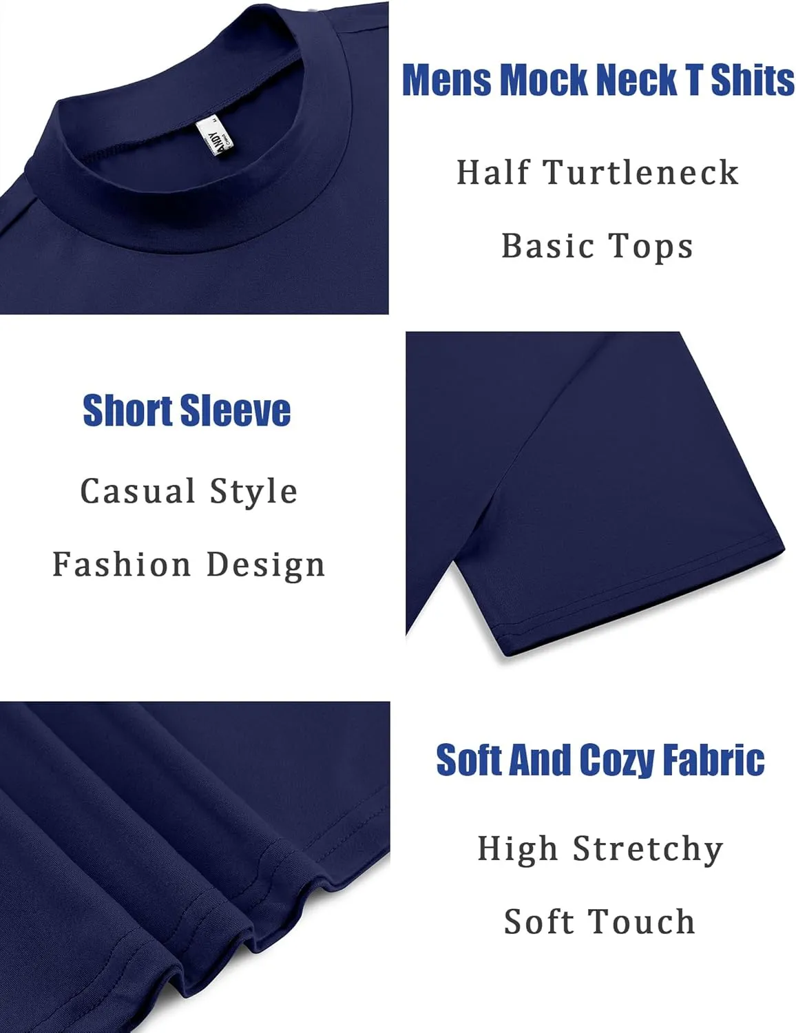 COOFANDY Men's Mock Turtleneck T Shirt Short Sleeve Slim Fit Basic Casual Undershirt Solid Color Pullover Tee
