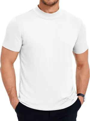 COOFANDY Men's Mock Turtleneck T Shirt Short Sleeve Slim Fit Basic Casual Undershirt Solid Color Pullover Tee