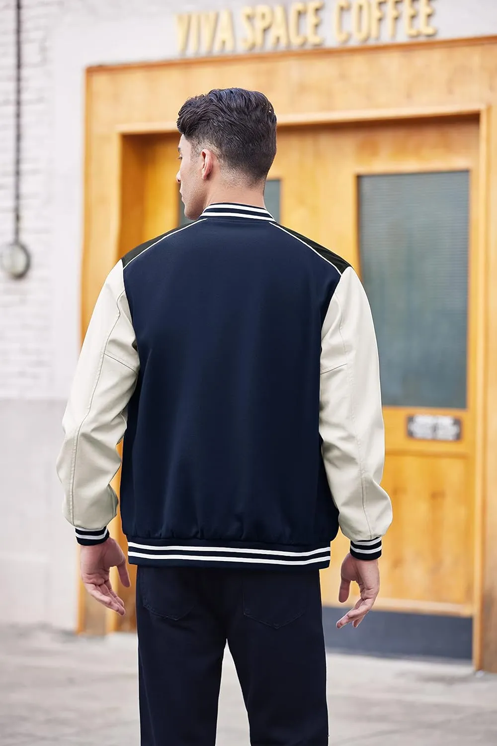 COOFANDY Mens Varsity Jacket Casual Leather Sleeve Baseball Letterman Bomber Jacket Coat