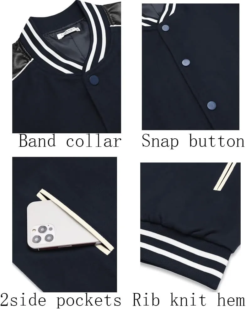 COOFANDY Mens Varsity Jacket Casual Leather Sleeve Baseball Letterman Bomber Jacket Coat