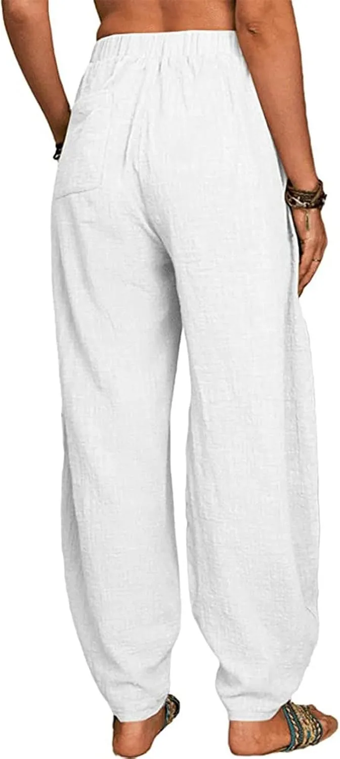 Cotton and Linen Baggy Pants for Women Dressy Casual Summer Casual Loose Comfy Solid Long Pant Trousers with Pockets