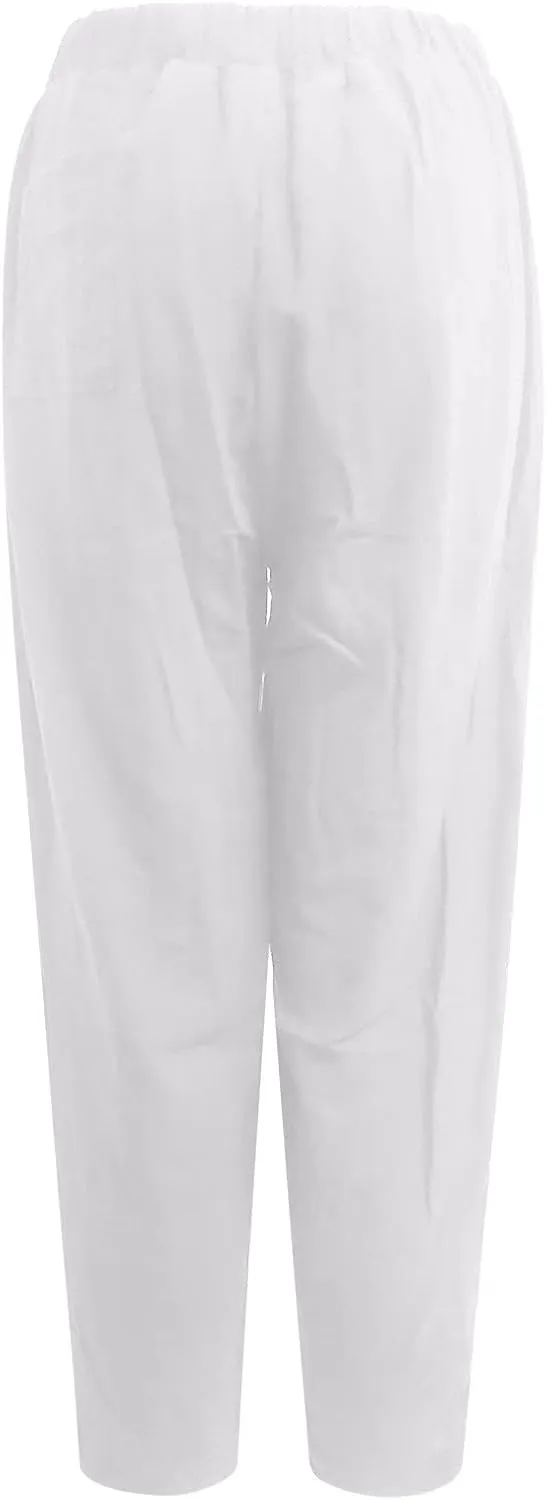 Cotton and Linen Baggy Pants for Women Dressy Casual Summer Casual Loose Comfy Solid Long Pant Trousers with Pockets