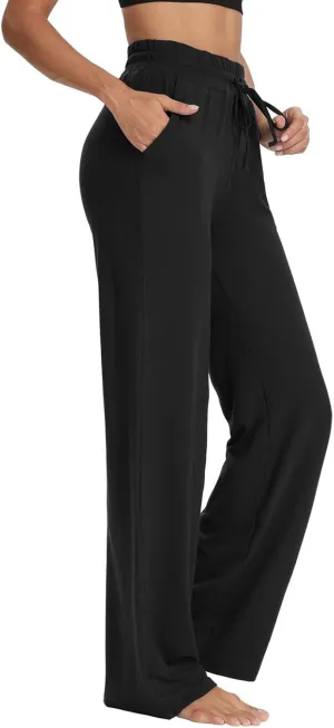 Cotton Linen Parachute Pants for Women Petite, Flowy Pants Wide Leg Summer High Waisted Trousers Cargo