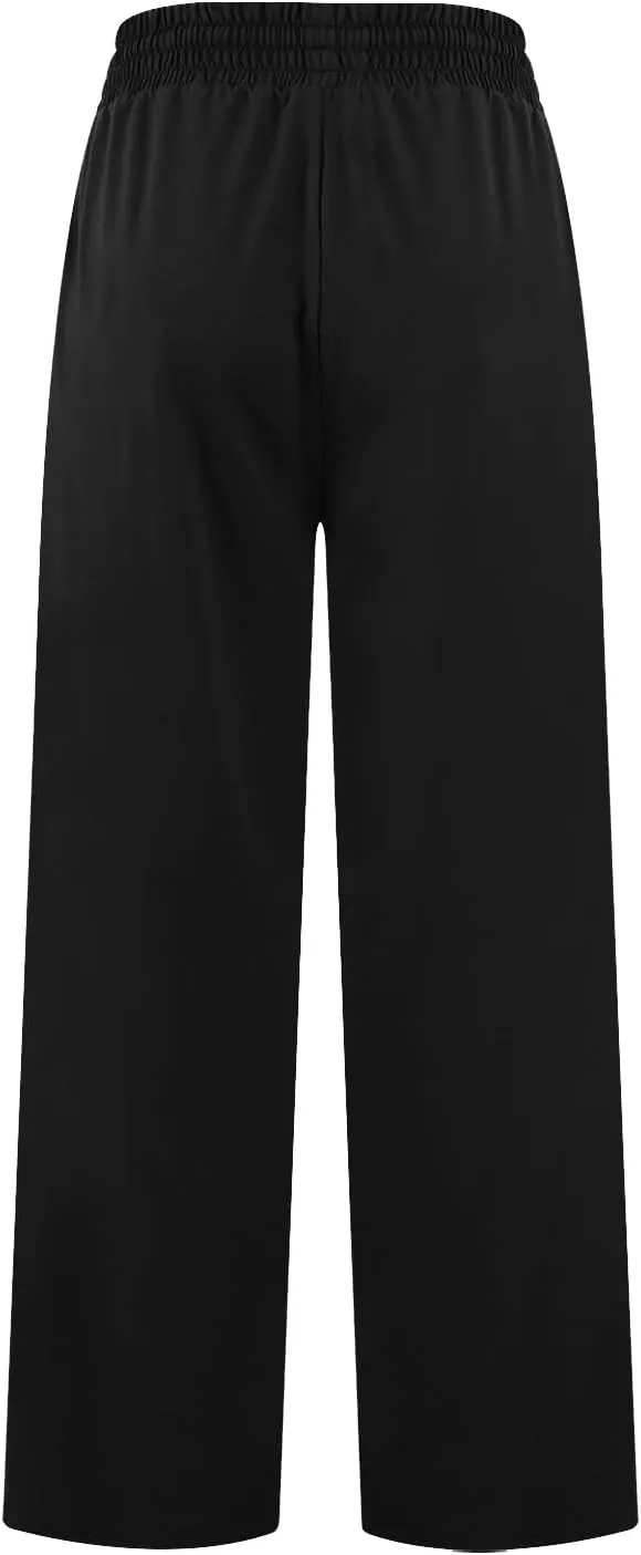 Cotton Linen Parachute Pants for Women Petite, Flowy Pants Wide Leg Summer High Waisted Trousers Cargo